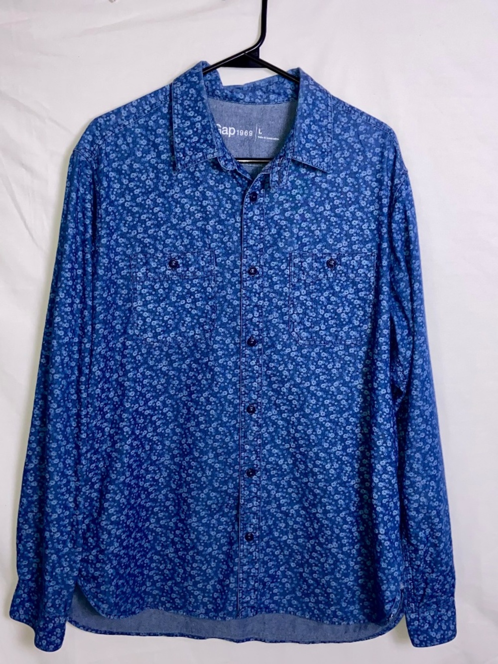 Men's Gap 1969 Blue and White Flower Print Oxford Size L